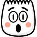 Character with wide eyes, a gaping mouth, and pink blush marks on its cheeks.