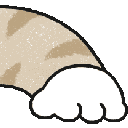 A series of tabby cat paws with white tips marching in a repeating horizontal pattern.