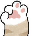 Four furry cat paws with pink pads reaching upwards in a row.