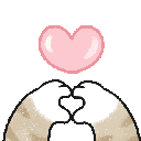 Cat paws forming heart shapes with small pink hearts floating above them.