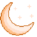 Crescent moon with twinkling stars in a pixel art style.