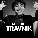 A man with a wide, mischievous grin holds his hands up in a dramatic gesture with the text Absolute Travnik overlaid.