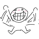 Stick figure with a wide, toothy grin and arms raised in a gesture of excitement.