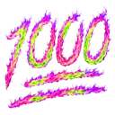 Number 100 stylized with glowing neon pink and green flames.