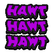 The word HAWT written in a purple graffiti style font with a black outline.