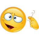 Smiley face with a wide grin twirling a finger near its temple to indicate craziness.