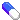 A small pixel art capsule pill with a blue top half and a white bottom half.