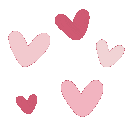 Multiple hand-drawn hearts in various shades of pink scattered across the frame.