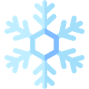Snowflake with a light blue center and darker blue edges in a pixel art style.
