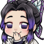 Shinobu Kocho from Demon Slayer covering her mouth with her hand while giggling with a smug expression.