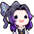 Shinobu Kocho with a wide, blank, and slightly unhinged smile.