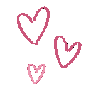 Three hand-drawn pink hearts of varying sizes arranged in a repeating pattern.