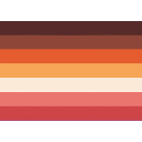 Flag with seven horizontal stripes in colors of black, dark brown, orange, light orange, cream, salmon pink, and magenta.