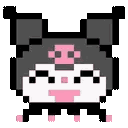 Kuromi character in pixel art style repeated four times in a row.