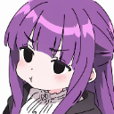 Anime girl with purple hair making a grumpy pouting face.