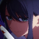 Anime girl with a dark, menacing expression holding a knife with a bloodstain.