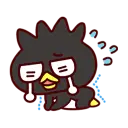 A small black bird-like character with glasses looking stressed and sweating.
