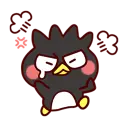 A small black and white penguin with a grumpy expression and a single tear falling from its eye.