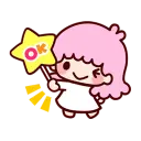 A cute character with pink hair holding a yellow star sign that says OK.