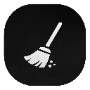 Broom sweeping a small pile of dust on a dark background.