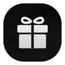 Gift box with a bow icon in white on a black rounded square background.