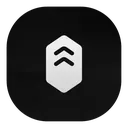 Shield badge with two white upward-pointing chevrons on a black background.