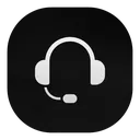 Headset with a microphone attached, represented as a simple white icon on a black background.