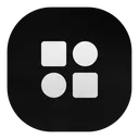 A white square and circle arranged in a two-by-two grid on a black background.