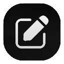 A white pencil icon resting on a square paper outline against a black background.