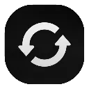 Two white arrows forming a circular refresh symbol on a black background.
