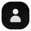 A white silhouette of a human head and shoulders centered on a black rounded square background.