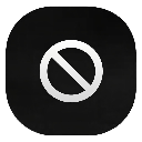 Prohibition sign consisting of a white circle with a diagonal line on a black background.
