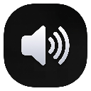 Speaker icon with radiating sound waves on a dark background.