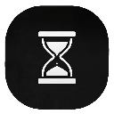 Hourglass icon with white lines on a black background.