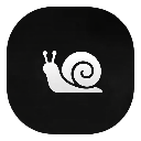Snail with a spiral shell shown in a simple white line-art style against a black background.
