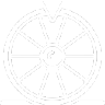 Prize wheel with a pointer at the top in simple white line-art on a black background.