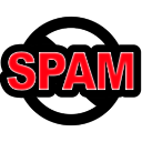 A red prohibition circle containing the word SPAM in bold red letters on a black background.
