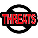 The word THREATS written in bold red capital letters inside a black circle.
