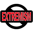 Extremism text in red inside a black prohibition circle.
