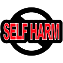 Warning sign with red text on a black background inside a circular border.