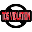A circular warning sign with the red text TOS VIOLATION on a black background.