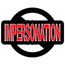 The word IMPERSONATION written in bold red capital letters inside a black circle.