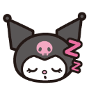 kuromi3_sleeping custom emote from ♡ ໋𓈒ﾟ🎀　⊹　blushing．giveaways．social．friends．guild tag．cute．chat．emotes．hangout．fun．vc．chill．gaming