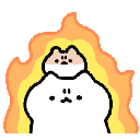 A small white creature with a tan head standing inside a glowing orange and yellow fire aura.
