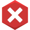 Exclamation mark centered inside a red hexagon shape.