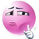Pink sphere face with a skeptical expression performing a finger wag gesture.
