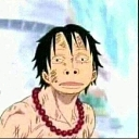 Anime character with a distorted, blank expression and wide eyes.