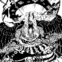 A monstrous creature with a wide-open mouth and chaotic line-art details screaming.