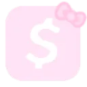 Dollar sign symbol in white on a light pink square background with a small pink bow in the corner.