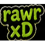 The text rawr xD written in lime green bubble letters on a black background.